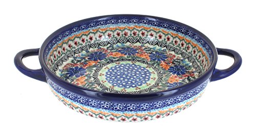 Blue Rose Polish Pottery Ashley Small Round Baker with Handles