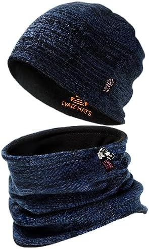 LCZTN Mens Winter Beanie Hat Scarf Set Warm Fleece Lined Knit Ski
