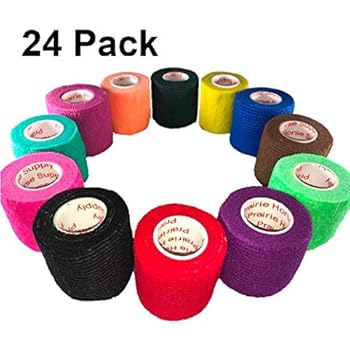 2 Inch Vet Wrap Tape Bulk (Assorted Colors) (Pack of 24) Self Adhesive Adherent Adhering Flex Bandage Rap Grip Roll for Dog Cat Pet Horse