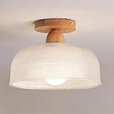 Schoolhouse Light Fixture Wood Ceiling Lamp, Semi Flush Mount Ceiling Light, 12'' Base, Balcony Solid Wood Hanging Light Farm