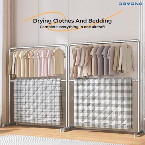 DAYONG Adjustable Garment Rack, Double Rods Industrial Clothing Rack, Sturdy Metal Clothes Rack Organizer, Portable Standing Clothes Garment Rack (160cm D x 50cm W x 180cmH)