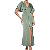 RIHOAS Women Midi Dresses - V Neck Ruffled Formal Cocktail Party Wedding Guest Prom Date Night Holiday Dress