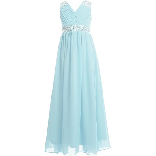 FEESHOW Girls Halter-Neck Lace Chiffon Long Dress | Junior Bridesmaid Wedding Formal Evening Gown