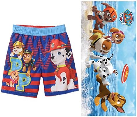 Nickelodeon Paw Patrol 2 Piece Boys Swimwear Set includes Swim Trunks(Size 3T) and Beach Towel
