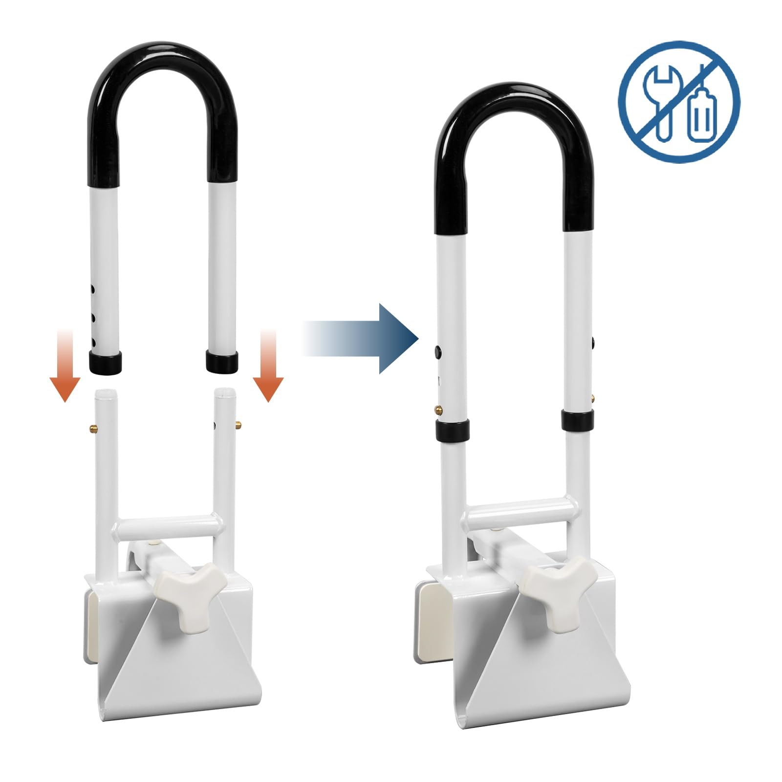 HEPO Adjustable Bathtub Grab Bars for Seniors, Bath Safety Grab Bar with Anti-Slip Cover for Elderly, Height and Width Adjustable