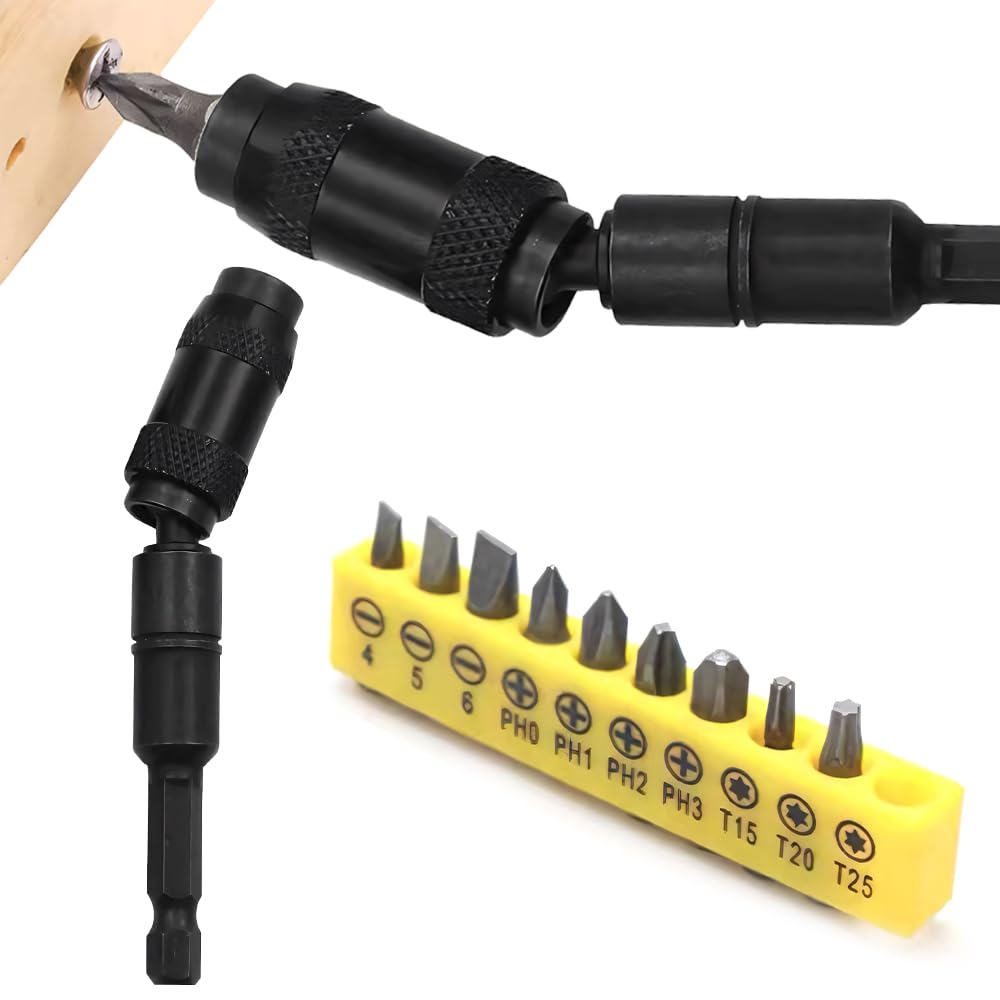 Drill Bit Holder 90mm Magnetic Bit Holder Hex Shank Flexible Drill Bit Extension 1/4 Inch Quick Release Screw Drill Tip with 10 Types Screwdriver Bits for Narrow Spaces or Corners (11-Piece Set)