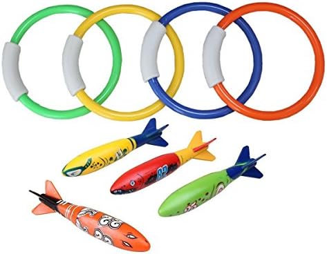 Jsentai Swimming Pool Diving Toys Great accessories for water games, Pool Supplies for Adults and Kids, Training Dive Toys for Learning to Swim Set of 8
