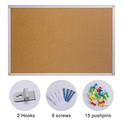 Board2by Cork Board Bulletin Board 36 x 48, Silver Aluminium Framed 4x3