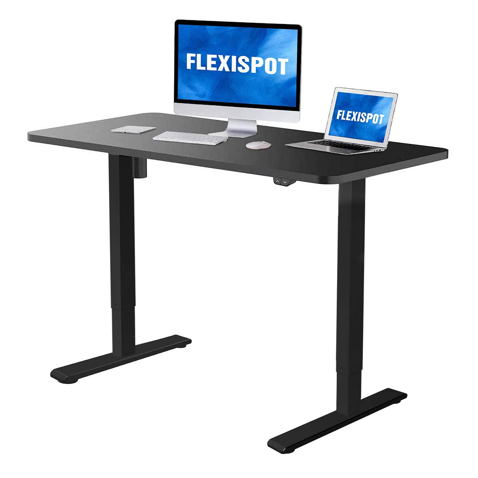 Flexispot Standing Desk 48 x 30 Inches Height Adjustable Desk Electric Sit Stand Desk Home Office Desks Whole Piece Desk Board (Black Frame + 48 in Blacktop)