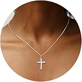 ORAZIO Cross Necklace for Women, 925 Sterling Silver or 18K Gold Plated Cross Necklaces Simple Box Chain Small Cross Pendant Choker Necklace Jewelry Gifts