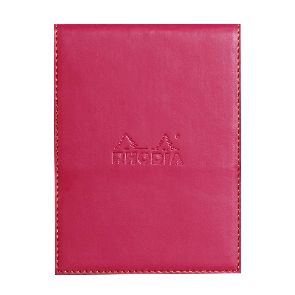 RHODIA 128212C - Clipboard Case + Stapled Notepad No. 12 Raspberry - 8.5x12 cm - Lined - 80 Detachable Sheets - 80G White Clairefontaine Paper - Pencil Holder - Faux Leather - Rhodiarama Collection