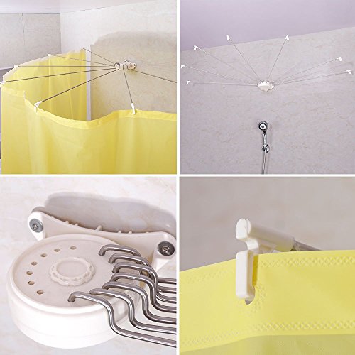 BAOYOUNI Foldable Wall Mounted Shower Curtain Rod Space Saver Stainless