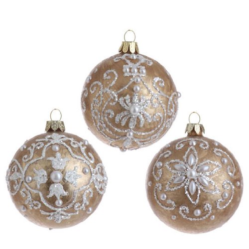 RAZ Imports Gold Glass Ornaments with Pearls Home & Kitchen