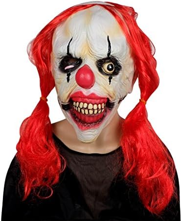 MISHIN Latex Ugly Clown Mask with Red Hair Scary Halloween Masquerade Party Adult Costumes Accessories