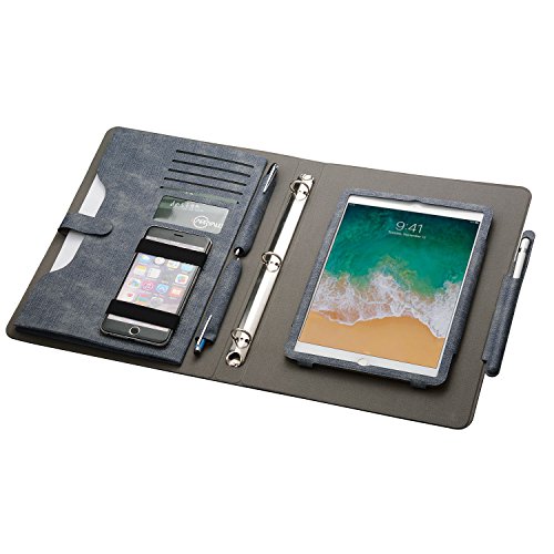 iPad Portfolio with Apple Pencil Holder, 3-Ring Binder Padfolio with iPad Holder for 10.5-inch iPad Pro