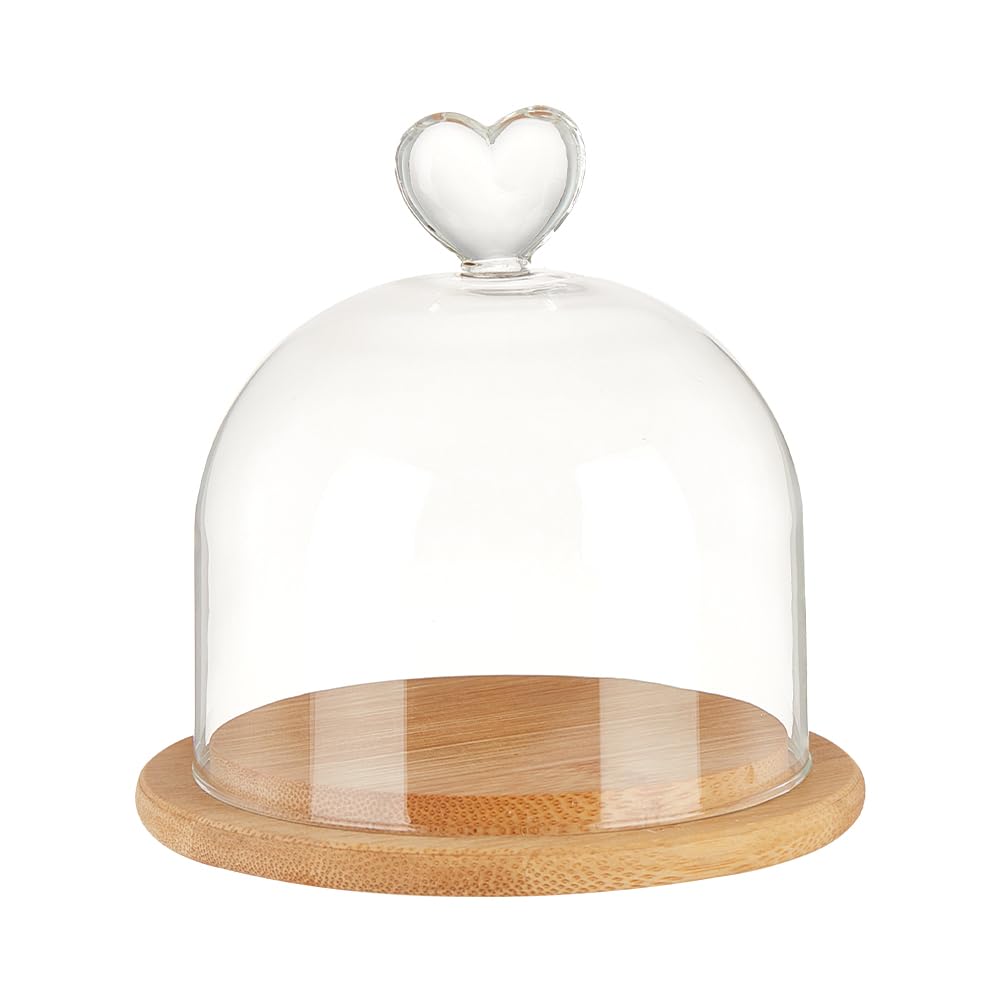 NBEADS Round Glass Display Dome Cloche, Mini Glass Cloche Dome Bell Jar Cloche Plant Terrarium Decor with Bamboo Base 10.8×10.7cm for Flower Crafts Decorations