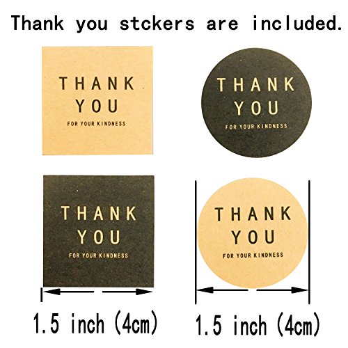 Small Clear Cello Bags Cellophane Cookie Candy Bakery Thank You Treat Party Favors Bags with Decorative Stickers, 200 Bags+ 100 Thank You Labels