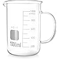 QWORK Beaker with Handle, 1000ml/33.81oz Measuring Cup, Borosilicate Glass,Beaker Mug with Pouring Spout