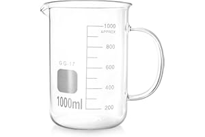 QWORK Beaker with Handle, 1000ml/33.81oz Measuring Cup, Borosilicate Glass,Beaker Mug with Pouring Spout