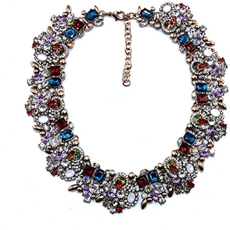 Kexuan Multi Crystal Statement Neclaces With Retro Style (Red)