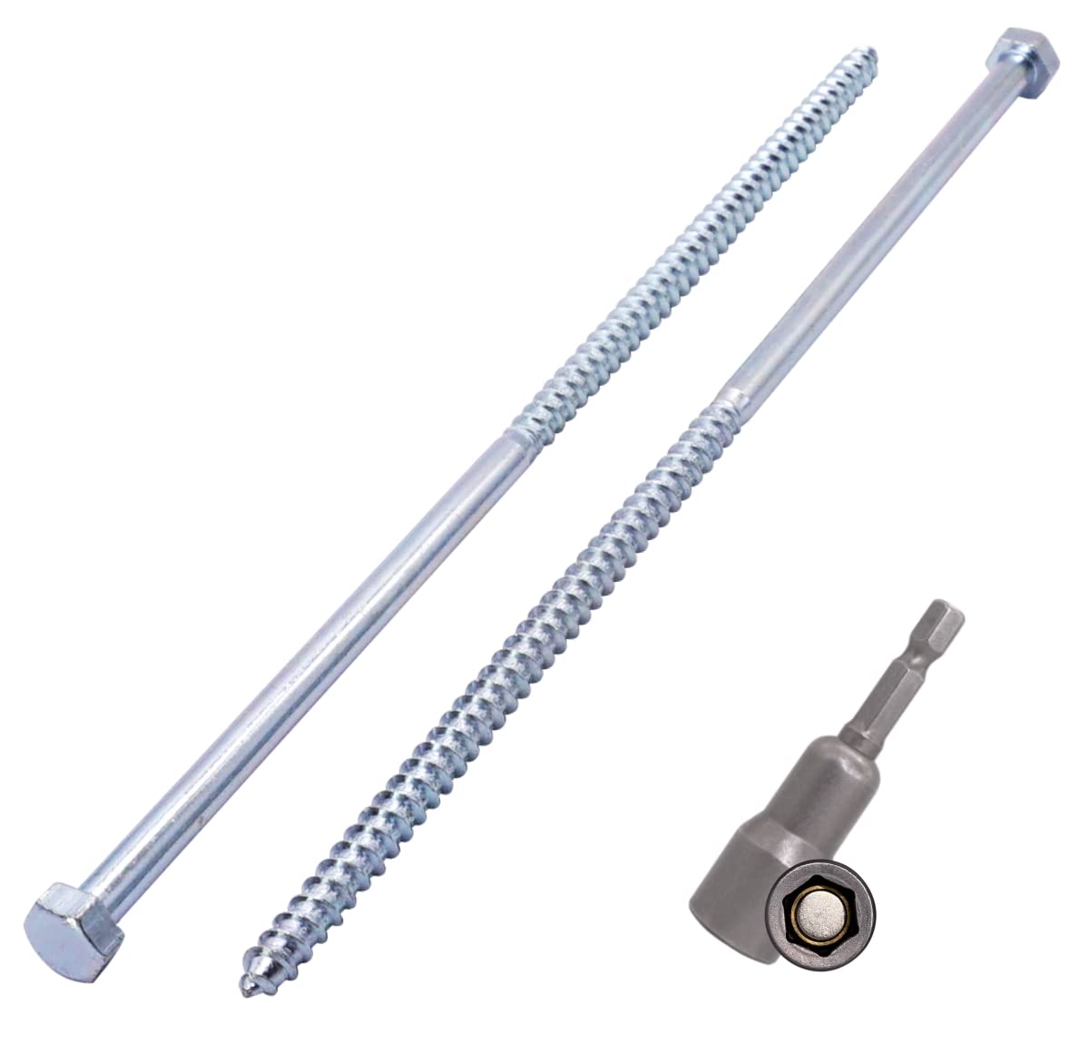 SKIR'CO (10 pcs) DIN 571 Zinc Plated Steel Hexagon Wood Screws M8 x 260 mm, Coach Screws, Hex Screw, Lag Bolts (With Magnetic Hex Bit) — image 1