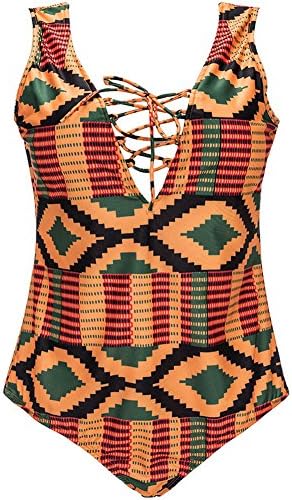 Bodycon4U Women's Plus Size Tankini Lace Up African Printed One Piece Swimsuit Bathing Suit Monokini