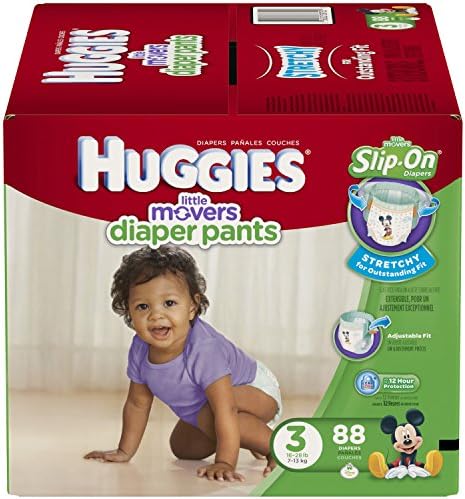 Branded HUGGIES Little Movers Slip-On Diaper Pants, Size 3, 88 Diapers , Weight 16-28lbs - Branded Diapers with fast delivery (Soft and Comfortable for Babies)