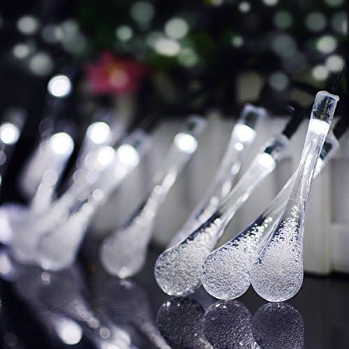30LED Icicle LED Solar String Lights 20FT 8 Modes Water Drop Bulbs Hanging Decorative Fairy Lights for Outdoor Patio Lawn Garden Party Wedding Christmas Holiday (White)