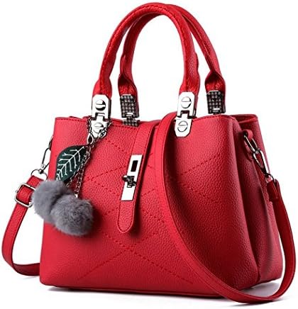 Hydne Women's Elegant Fashionable Gentelwomanly Maple Leaf Buckle Large Capacity Handbag(Red)