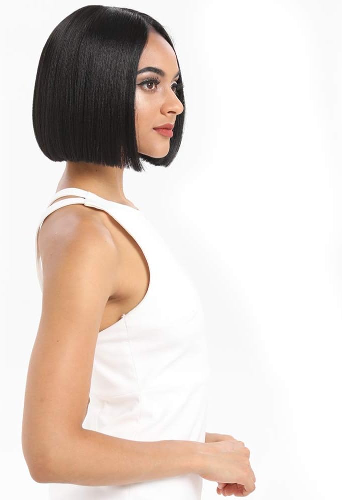 NOBLE Bob Wig Black Wigs for Women Short Straight T Part HD Lace Front Wigs 150% Density Heat Resistant Synthetic Middle Part Blunt Cut Shoulder Length Wig for Party and Daily Use - Image 4