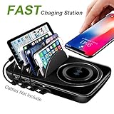 USB Charging Station Dock Quick Charge 3.0 Type-C for Multiple Devices iPad Desktop Charging Stand Organizer Multi Smart Hub Fast Wireless Charger for Android and iOS Phones Black