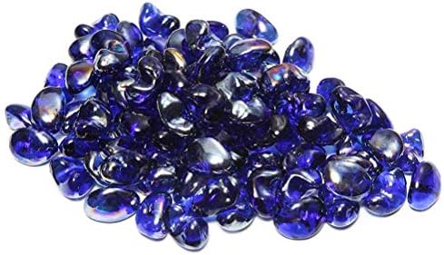 Fire Glass Rocks for Firepit - Glass Stones for Fire Pit Indoor and Outdoor Propane& Gas Fireplace Glass Beads -Vase Filler Gem Glass Unique Bay Bean Shape| 10 Pounds | Blue Glass Rocks for Fireplace