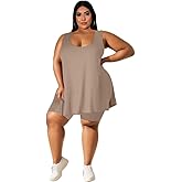 YeGine Women Plus Size 2 Piece Outfits Casual Sleeveless Tunic Tops Short Sets Summer Oversized Tshirts Shorts Sweatsuits