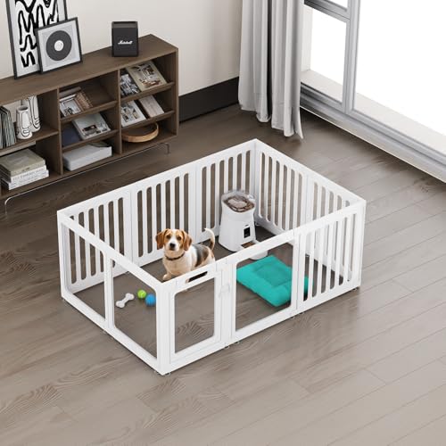 FASNATI Transparent Acrylic Dog Playpen, H60cm, Foldable with Suction Cups, Easy to Assemble and Clean, 10 Panels