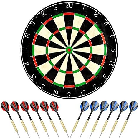 Linkvisions Sisal/Bristle Dartboard with Staple-Free Bullseye, 18g Steel Tip Darts Set, Mounting Kits Included