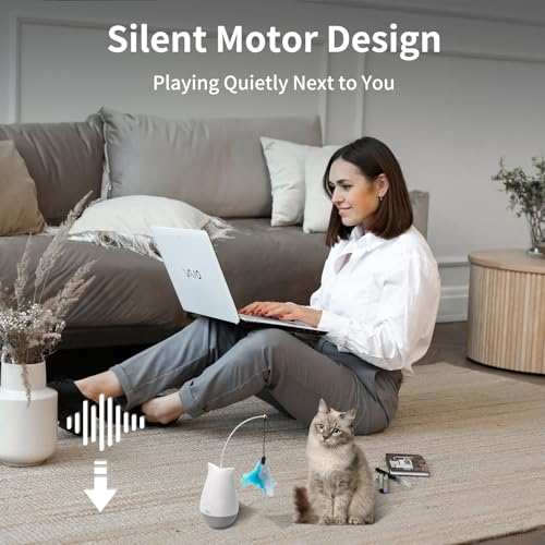 Interactive Cat Toys for Indoor Cats, Rechargeable Automatic Cat Feather Toys, 360° Rotating Electric Cat Wobble Toy with 2 Speed Modes, Quiet Moving Tumbler Cats Toys for Play Cats/Kitten