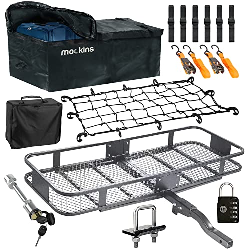 Mockins 60x20x6 Folding Cargo Carrier Hitch Mount Steel Cargo Basket