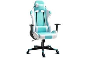 Modern-Depo High-Back Swivel Gaming Chair Recliner with Lumbar Support and Headrest, Height Adjustable Ergonomic Office Desk Chair, Blue White