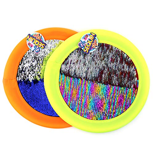 Soft Sequin Frisbee 12" Holographic Flyers Glitter Shiny Shimmery Indoor Outdoor Flying Disk with 2 GosuToys Stickers (2 Pack Assorted Colors)
