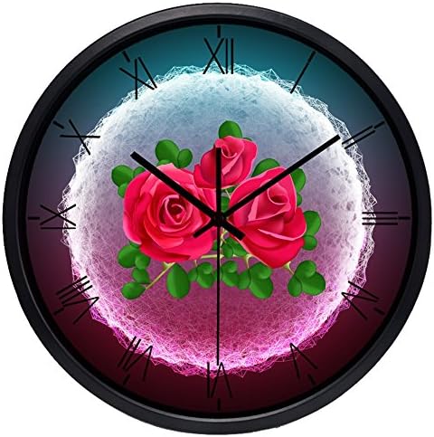 10inch Black Metal Frame Love Theme Picture Quartz Silent Non Ticking Glass Wall Clock (10inch, KT-23)
