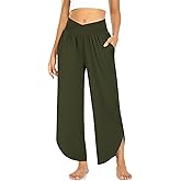 TARSE Women's Wide Leg Yoga Pants Cross High Waisted Sweatpants Casual Lounge Joggers Loose fit Pajama Bottoms with Pockets