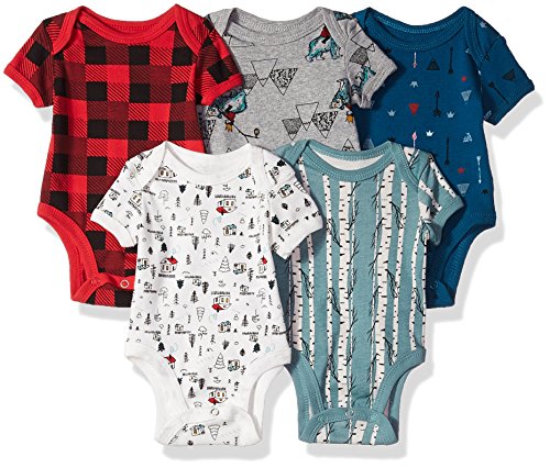 Rosie Pope Baby Boys 5 Pack Bodysuits (More Colors Available), Mountain Theme, 0-3 Months