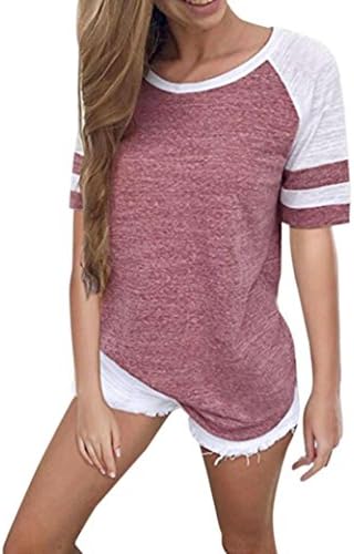 SanCanSn Tops Clearance! Casual Tee Lady Loose Blouse Solid Color Round Neck Short Sleeve T-Shirt (US (20-21)=Tag Size:3XL, Z#Pink)