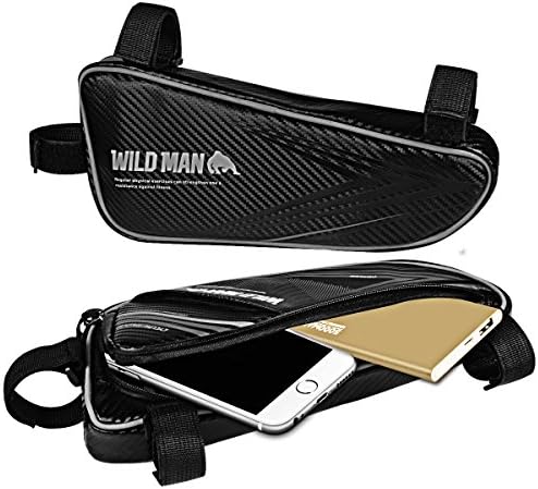 Bike Triangle Frame Bag 1.5L Cycling Waterproof Top Tube Bag with Relfective Tape Front Top Bike Pouch (Black)