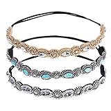 Mudder 3 Pack Rhinestone Crystal Beads Elastic Fashionable Handmade Hair Band for Women