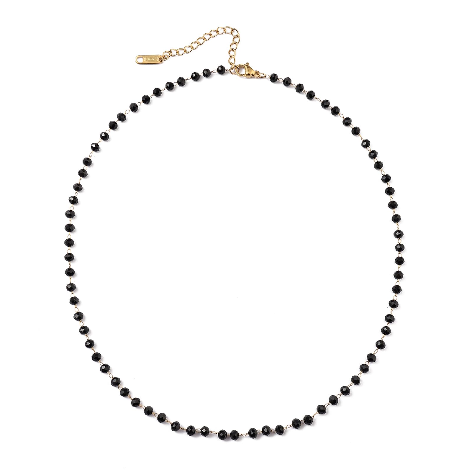 Black Crystal Necklace for Women 8mm 18K Gold