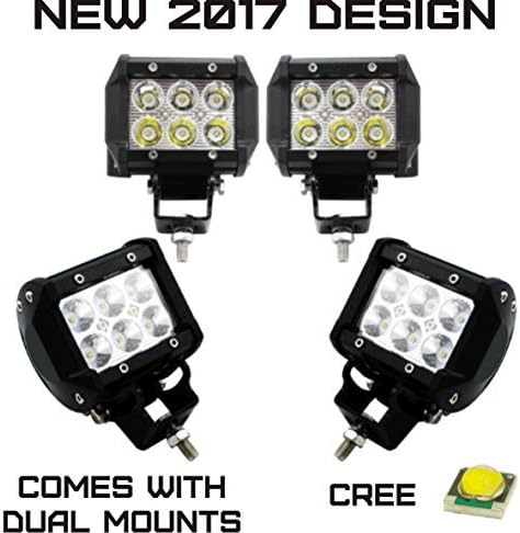 AXR No.1 4x 4 18W 2017 CREE LED Super Spot Work Lights for UTV SUV Off-Road Boats Jeeps RZR Driving Fog Light Rock and Bumper Light Comes with Dual Mounting Brackets (2 Pair) by AXR