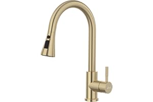 APPASO Brushed Gold Kitchen Faucet, Gold Kitchen Faucet with Pull Down Sprayer, Gold Faucet for Kitchen Sink Single Hole, SUS 304 Stainless Steel Champagne Gold Faucet for Kitchen, Laundry, RV