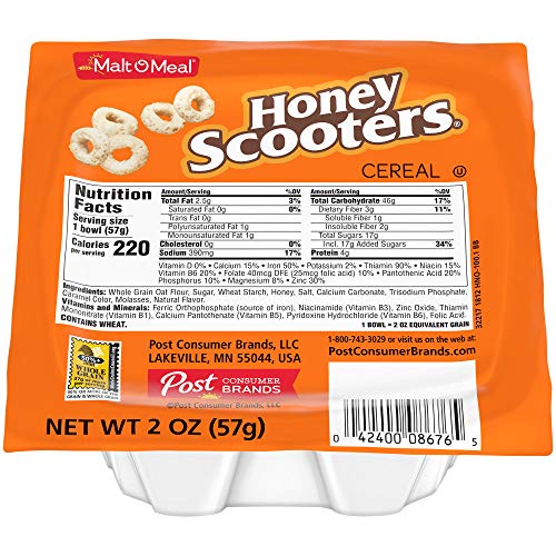 MaltOMeal Honey Nut Scooters Breakfast Cereal, Whole Grain, 2 Ounce