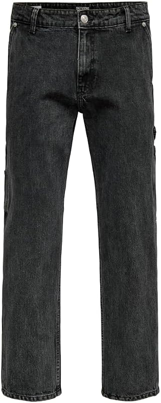 Jeans de corte regular ONSEDGE Cintura média Straight Fit Jeans Lavados Preto 32 32 Preto Lavado